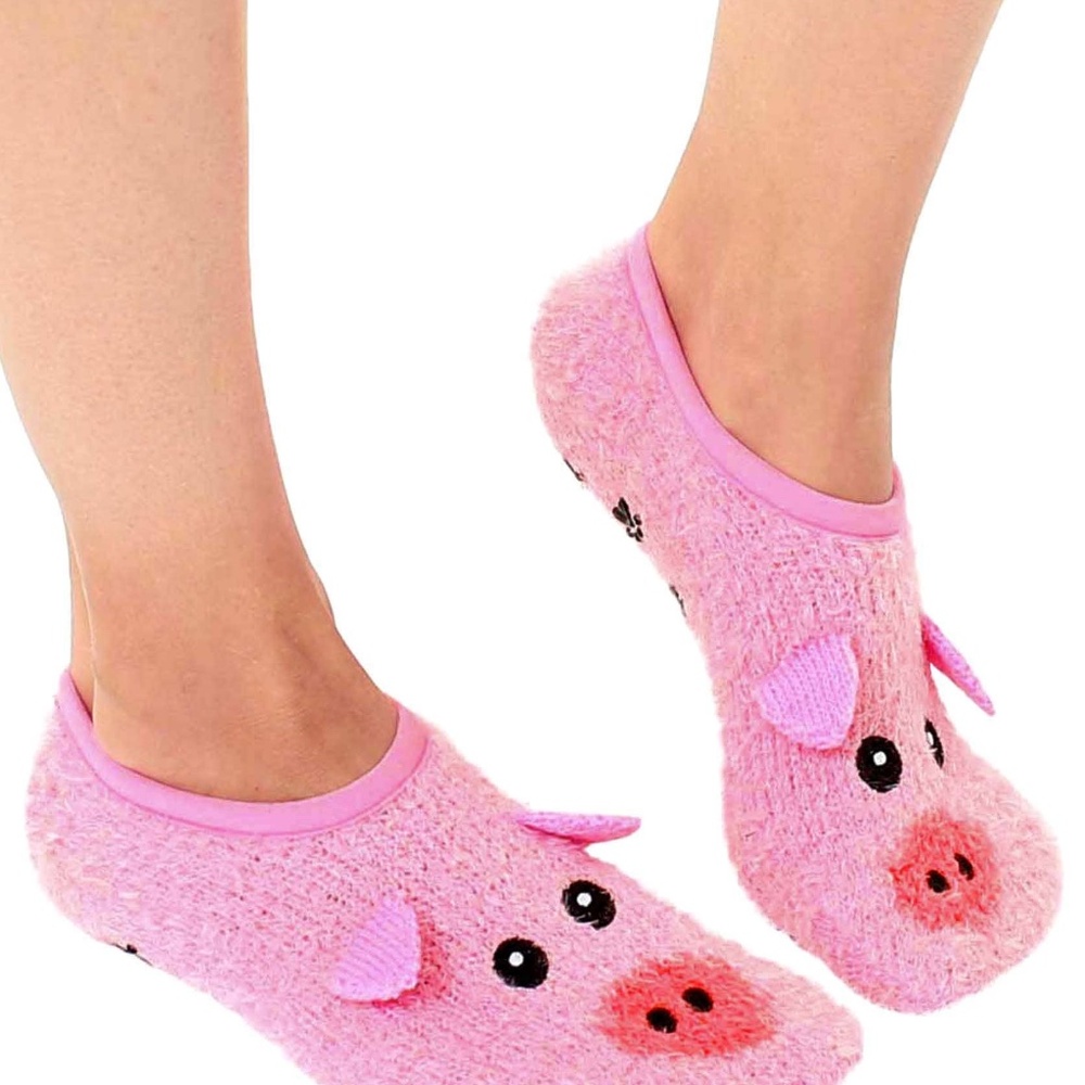 Fuzzy Slipper Socks w/ 3D Ears - Piggy - Pink - Picture 2 of 3